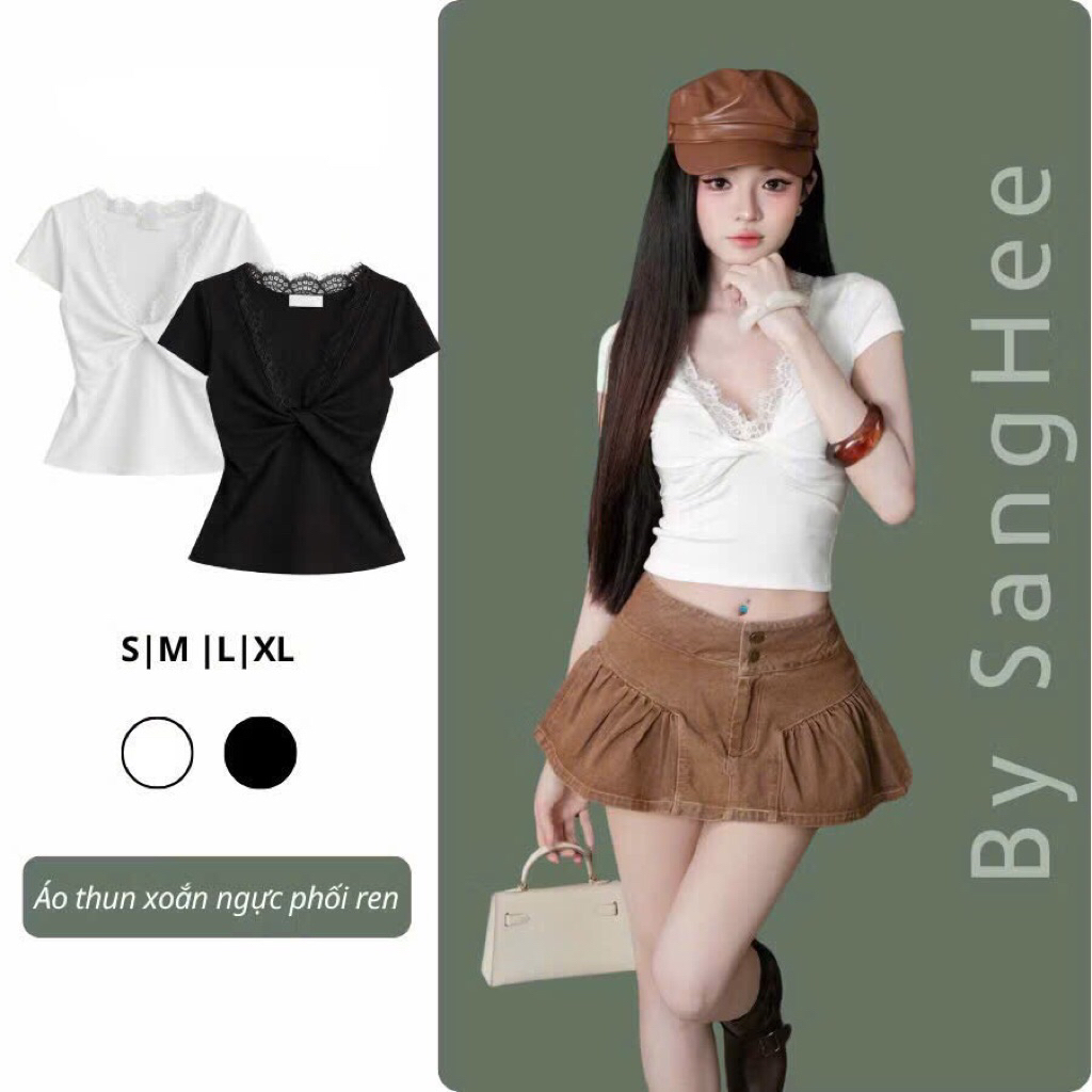 Áo nữ tay ngắn Chất Thun Gân Ôm dáng kiểu cổ Vuông phối dây yếm A97 | BigBuy360 - bigbuy360.vn