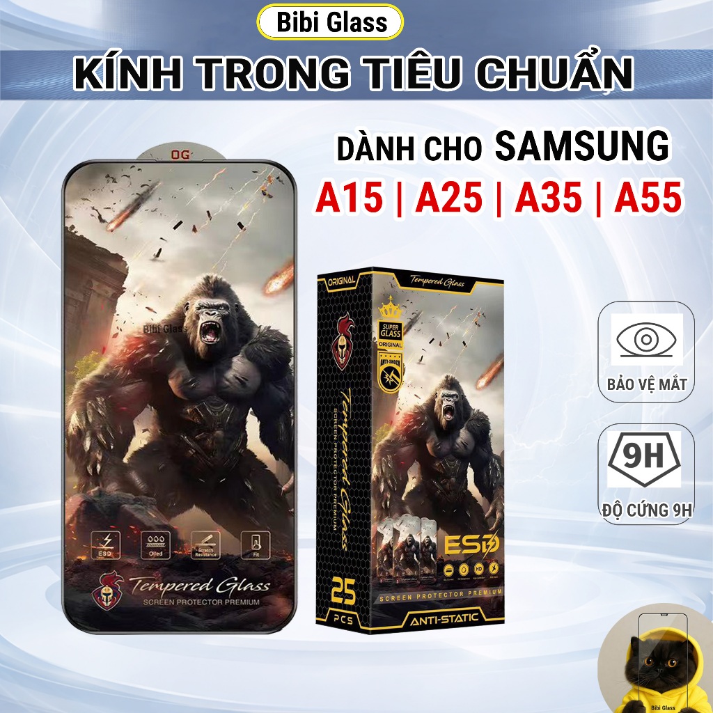 Kính cường lực Samsung A15, A25, A35, A55 5G trong suốt full màn cảm ứng mượt bảo vệ đt bibi