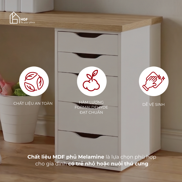 Bàn làm việc tại nhà, Bàn học đa năng ARDEN HGF 10 ngăn kéo, gỗ MDF, 160x60x75cm, BLV001