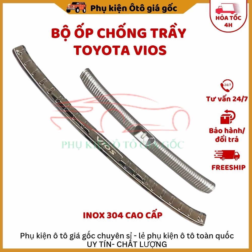Bộ ốp chống trầy cốp trong, ngoài xe Toyota Vios 2019 - 2022, 2023, 2024, 2025,2026 chất liệu INOX 304 cao cấp, sáng2026