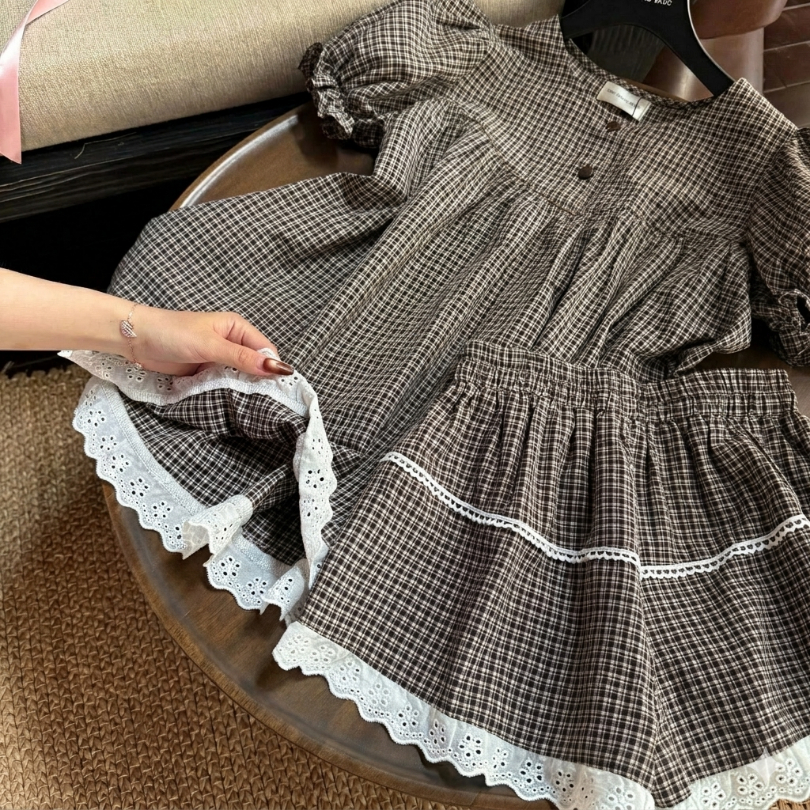 Set thô kẻ áo babydoll phối viền ren kèm quần cạp chun siêu xinh LABEL S66