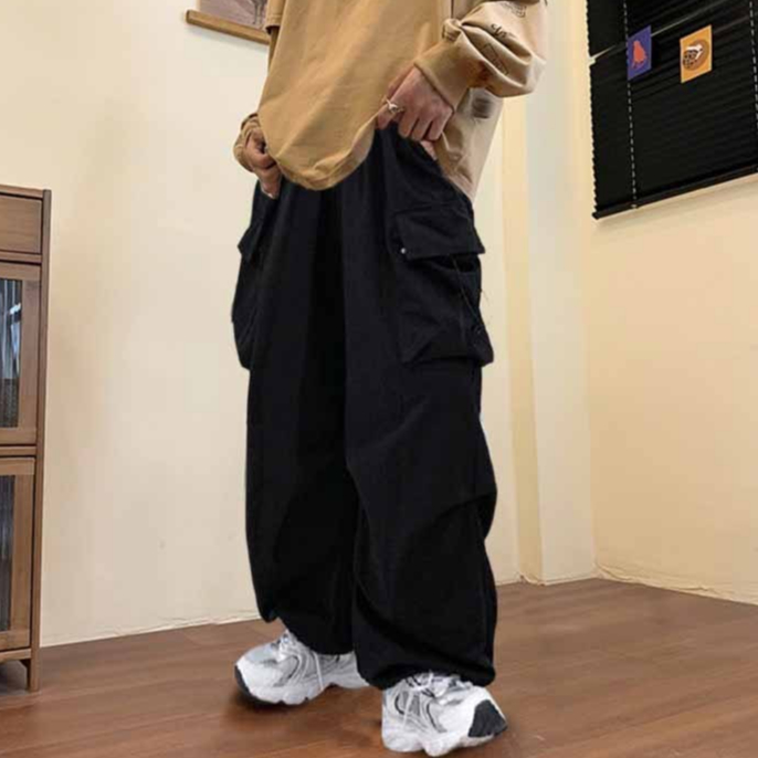 Quần Jocker Nam, Quần Kaki TÚI HỘP KIỂU JOGGER DÀI MÀU ĐEN PHỐI DÂY HỘP RÚT K1