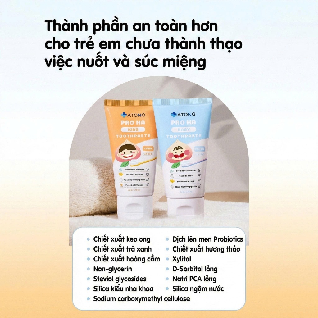 Kem Đánh Răng ATONO2 PRO HA 50g Hỗ Trợ Giảm Sâu Răng Bảo Vệ Men Răng Cho Bé | Babymall & Care