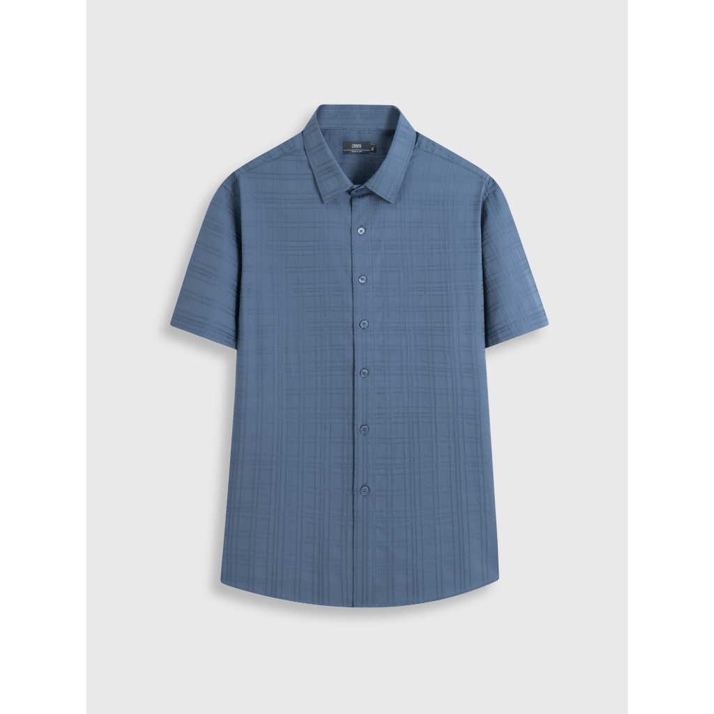 Áo sơ mi nam CANIFA chất liệu cotton cộc tay cổ đức họa tiết dập nổi 8TH26S009