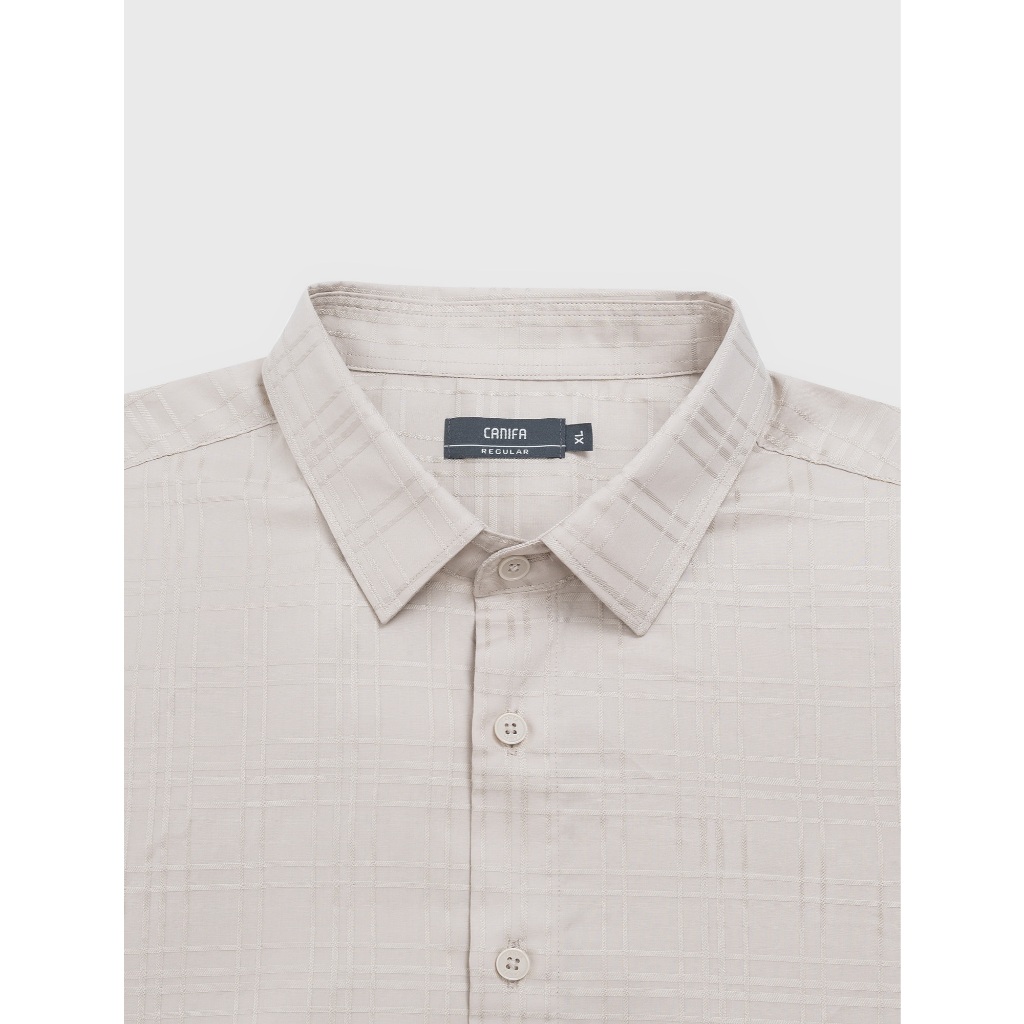 Áo sơ mi nam CANIFA chất liệu cotton cộc tay cổ đức họa tiết dập nổi 8TH26S009