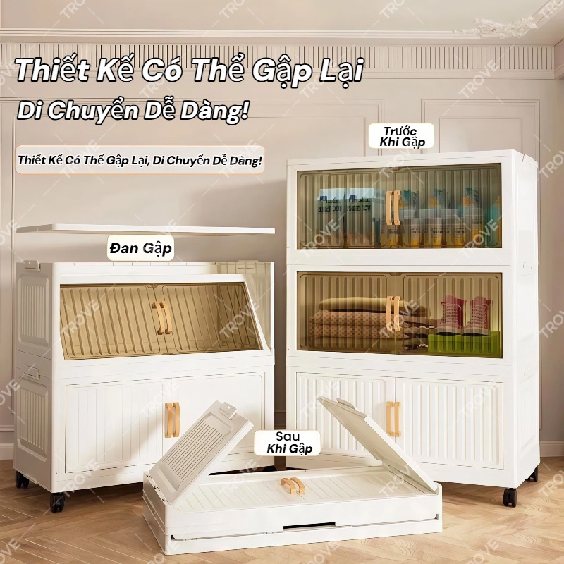 Trove Tủ lưu trữ có thể gập lại nhựa tủ bếp đa năng có bánh xe Tủ đựng đồ cao cấp Kệ để đồ