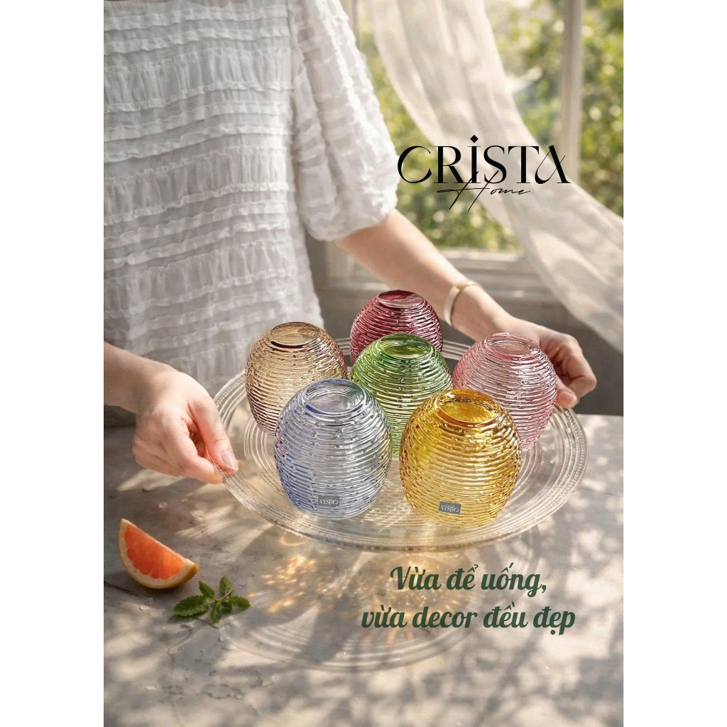 Bộ 6 Cốc Thủy Tinh Dáng Bầu Vân Ngang 300ML Crista Home Việt Nam Chính Hãng – Mã 60254