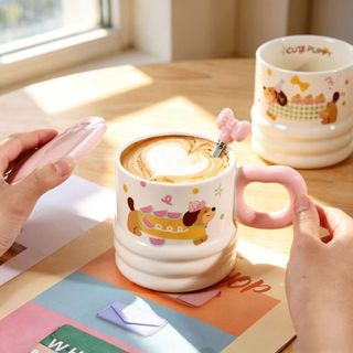 Cốc sứ Cute puppy 250ml ly sứ decor, ly sứ uống nước, cốc uống nước dễ thương