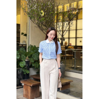 Áo sơ mi kẻ phối dập ly ngực
