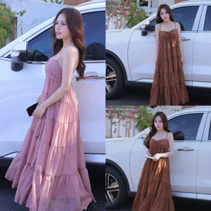 Váy maxi 2 dây dáng tầng V31 SM nâu, hồng