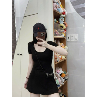 •𝙆𝙞𝙣𝙜𝙨𝙝𝙤𝙥𝙗𝙚𝙖𝙪𝙩𝙮•Váy Thun Trơn Cổ Vuông Cộc QC