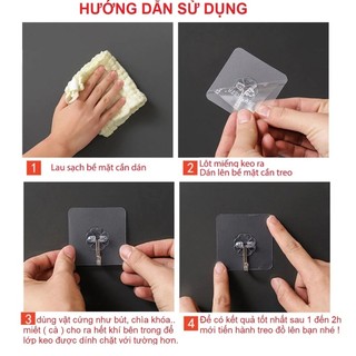 Set 3 móc dán tường trong suốt chịu lực tốt dán chắc chắn treo đồ đa năng tiện lợi cho gia đình