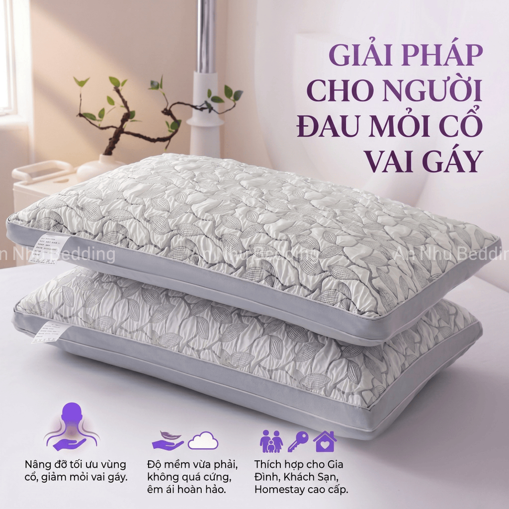 Combo 2 Gối Mộc Lan Cao Cấp Mềm Mại Êm Ái Căng Phồng An Như Bedding 1kg/Chiếc