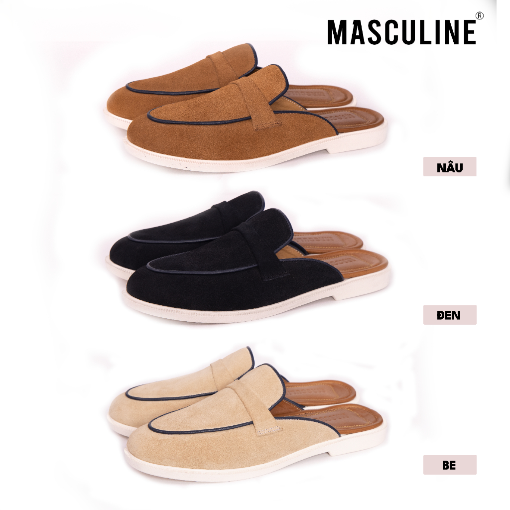 Giày sabo da bò cao cấp nam MASCULINE GST600 - Bề mặt da lộn đế cao su nguyên khối êm nhẹ kiểu dáng trẻ trung