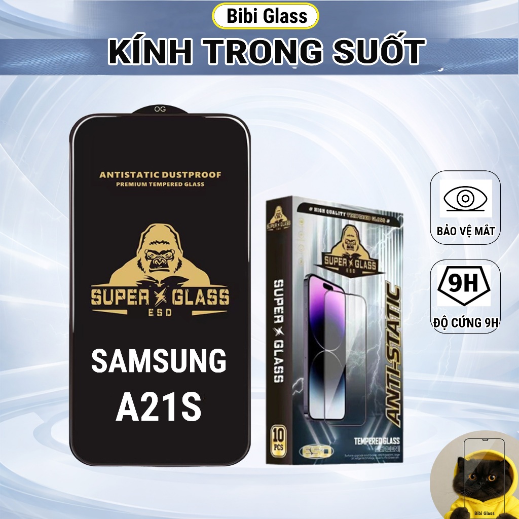 Kính cường lực Samsung A21S trong suốt full màn miếng dán bảo vệ màn hình điện thoại BIBI
