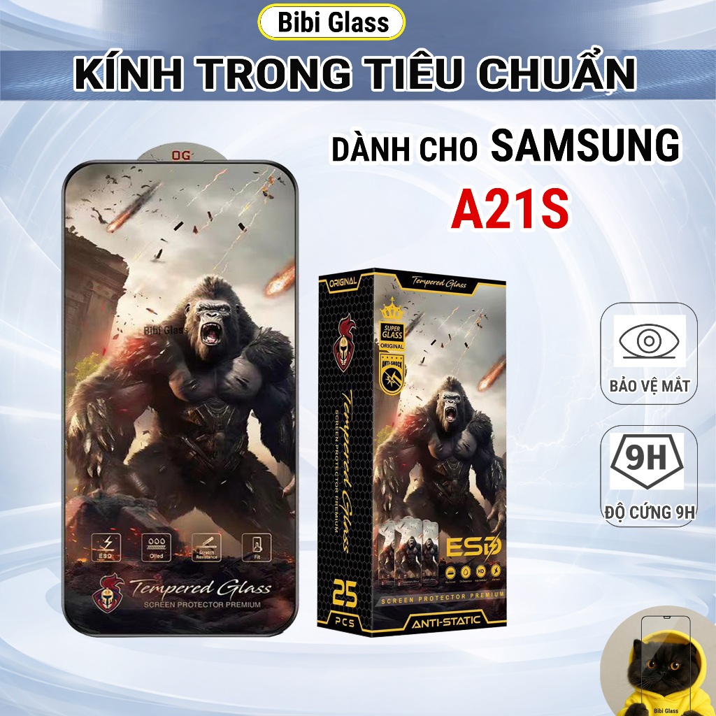 Kính cường lực Samsung A21S trong suốt full màn chống bám vân tay bảo vệ màn hình điện thoại bibi