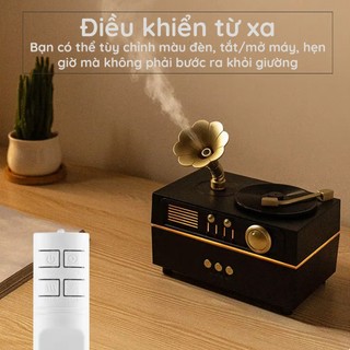 (Loa Bluetooth) Máy Xông Tinh Dầu 3 trong 1 Phong Cách Máy Cổ Điển, Máy Tạo Ẩm Siêu Âm Với Đĩa Xoay