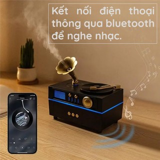 (Loa Bluetooth) Máy Xông Tinh Dầu 3 trong 1 Phong Cách Máy Cổ Điển, Máy Tạo Ẩm Siêu Âm Với Đĩa Xoay