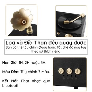 (Loa Bluetooth) Máy Xông Tinh Dầu 3 trong 1 Phong Cách Máy Cổ Điển, Máy Tạo Ẩm Siêu Âm Với Đĩa Xoay