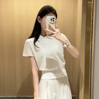 hàn quốc the Barnnet tám sữa cổ điển đơn giản chữ thêu áo len cổ áo polo phụ nữ xu hướng
