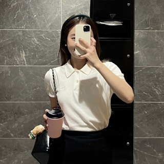 hàn quốc the Barnnet tám sữa cổ điển đơn giản chữ thêu áo len cổ áo polo phụ nữ xu hướng