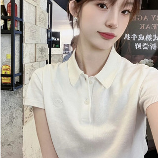 hàn quốc the Barnnet tám sữa cổ điển đơn giản chữ thêu áo len cổ áo polo phụ nữ xu hướng