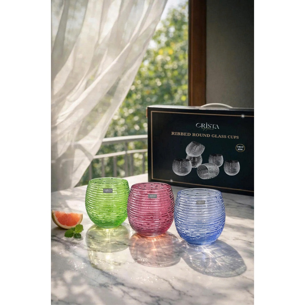 Bộ 6 Cốc Thủy Tinh Dáng Bầu Vân Ngang 300ML Crista Home Việt Nam Chính Hãng – Mã 60254