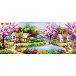 Tranh Dán Tường 3D Đồng Quê Ruộng Lúa Chín Thơm, mùa gặt tại các làng quê nông thôn