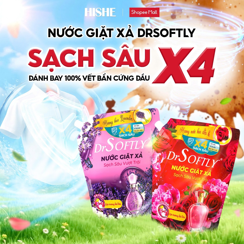 [ MUA 2 GIẢM 50% ] Nước giặt xả 5IN1 Drsoftly 3,6Kg SẠCH SÂU X4, đánh bay bùn đất, dầu mỡ, mùi đồ ăn, lưu hương đến 72h