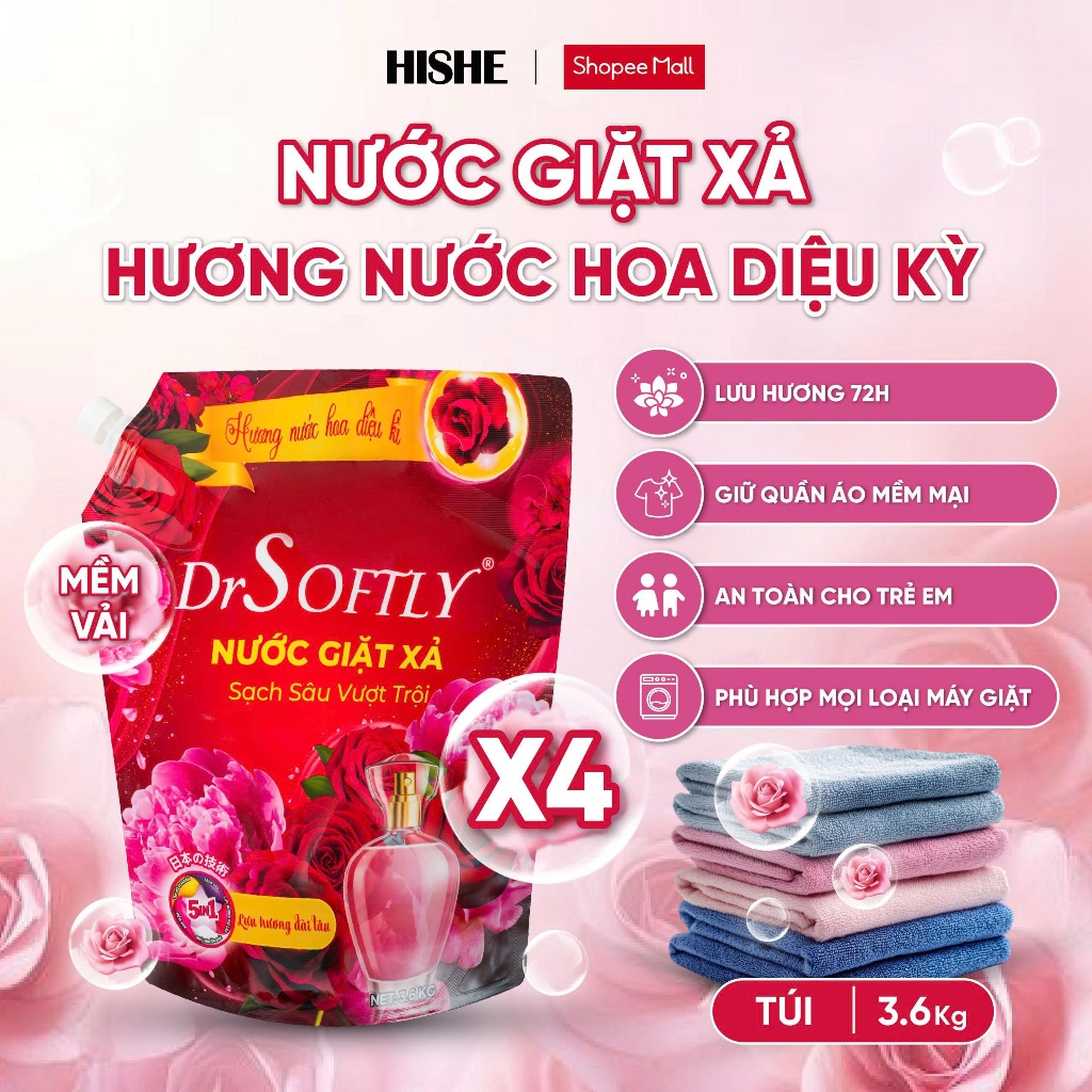 [ 7,2KG] Nước giăt xả Drsoftly 5in1 SẠCH SÂU X4, BẢO VỆ VẢI, Lưu hương ĐẾN 72H