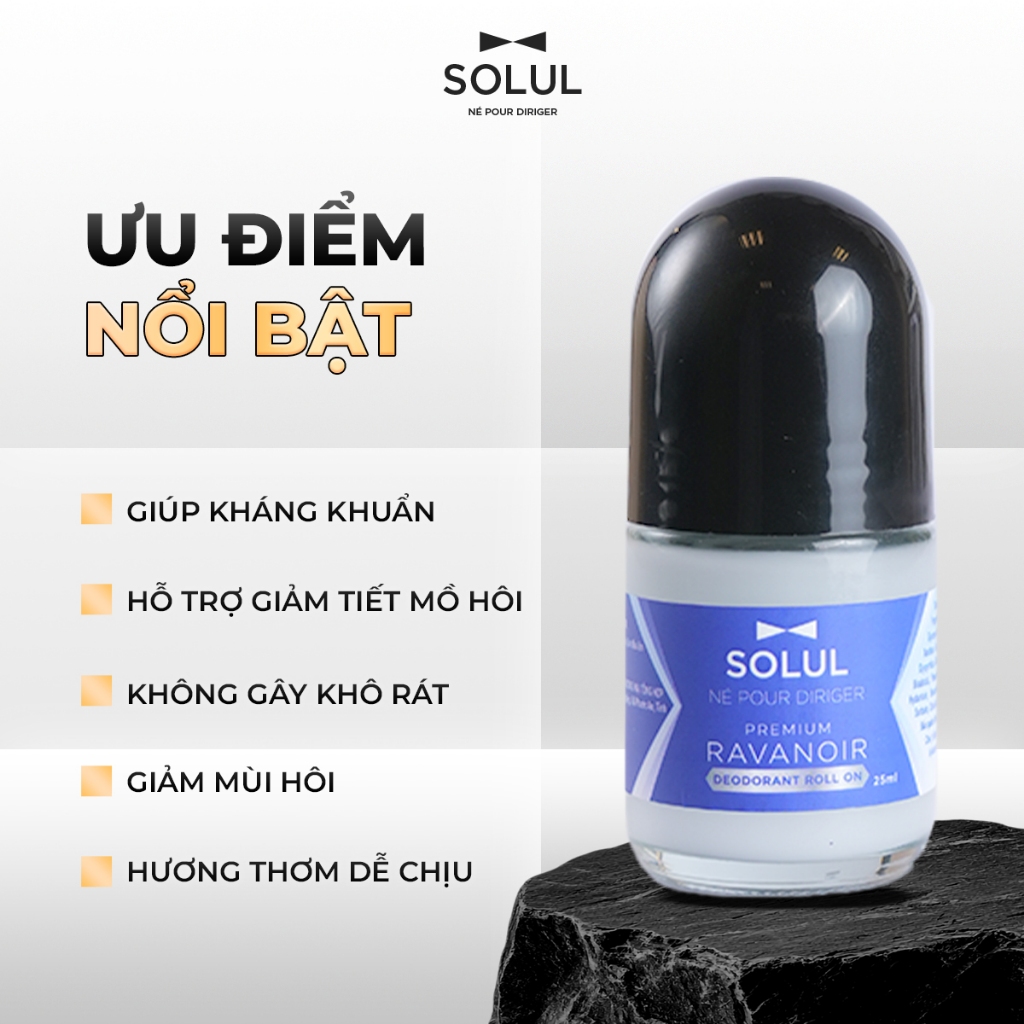 Lăn Khử Mùi Nam SOLUL 50ml dưỡng ẩm kiểm soát mồ hôi, Không Ô Vàng Áo,Hương Thơm Lịch Lãm