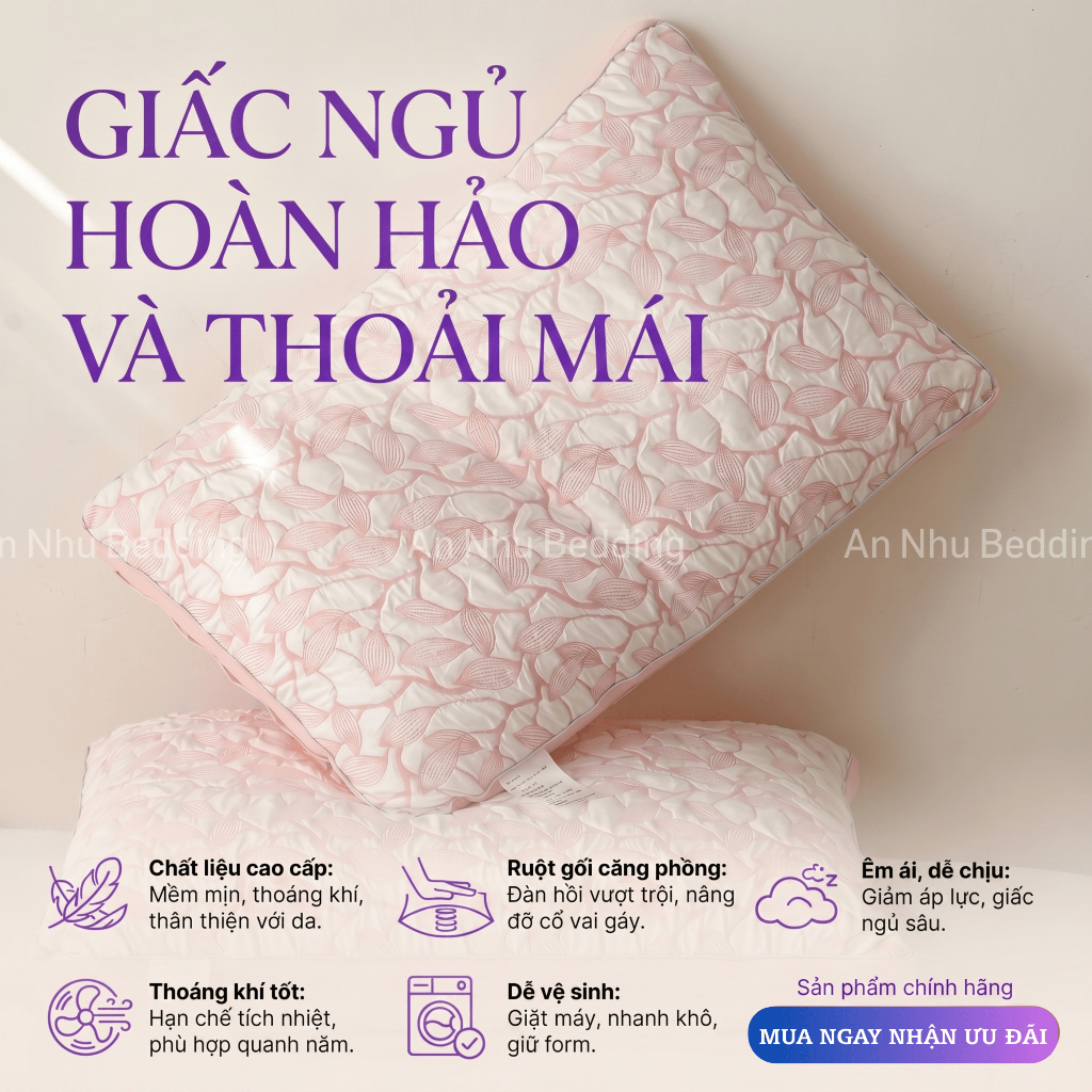 Combo 2 Gối Mộc Lan Cao Cấp Mềm Mại Êm Ái Căng Phồng An Như Bedding 1kg/Chiếc