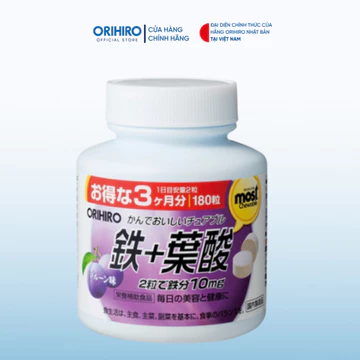 Viên nhai bổ sung Sắt Acid Folic Orihiro Most Chewable Iron 180 viên