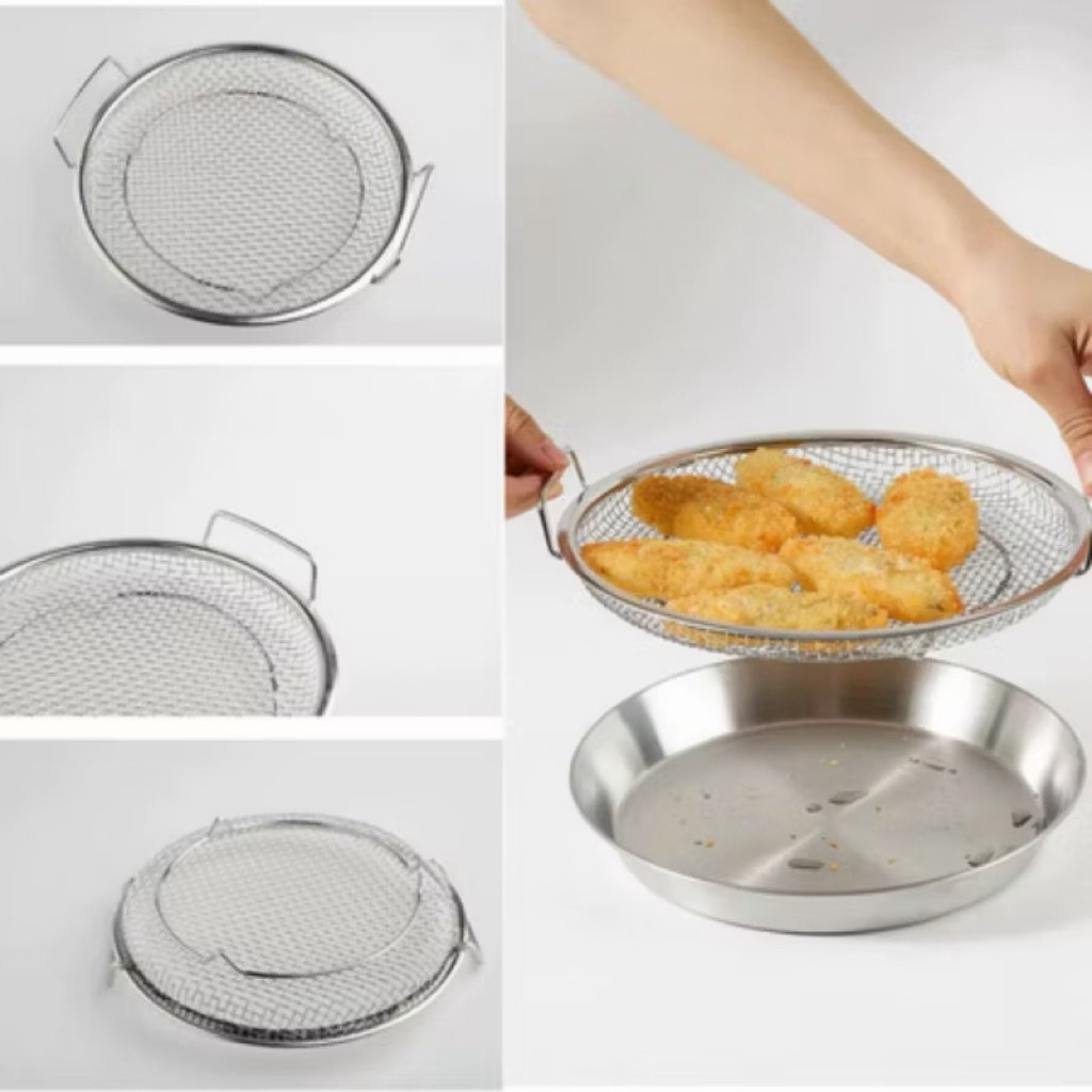 Sét khay kèm vỉ lưới lọc dầu inox 304 Size to 22cm. loại bỏ dầu thừa hiệu qoả
