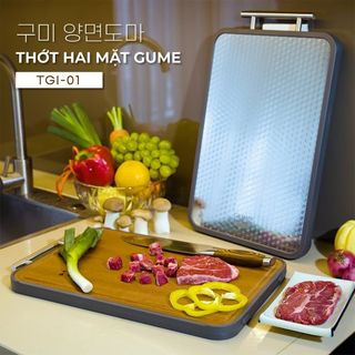 Thớt 2 Mặt Gỗ GUME Inox Cao Cấp Chính Hãng, Chống Trượt Kháng Khuẩn Đa Năng Đồ Dụng - Bếp Của Hà