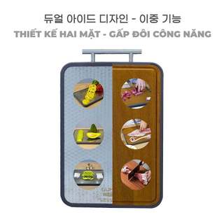 Thớt 2 Mặt Gỗ GUME Inox Cao Cấp Chính Hãng, Chống Trượt Kháng Khuẩn Đa Năng Đồ Dụng - Bếp Của Hà