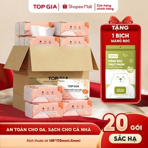 Thùng 20 gói giấy ăn TopGia Sắc Hạ mềm mịn siêu dai tặng 1 bịch màng bọc thực phẩm