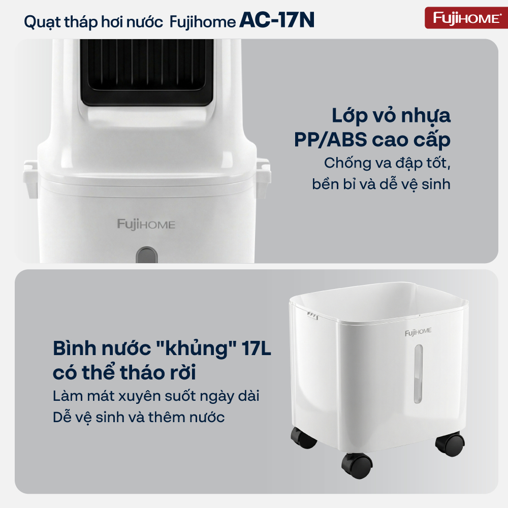 Quạt hơi nước làm mát không khí Nhập Khẩu FUJIHOME AC-17N, quạt điều hòa tự đảo chiều công suất lớn