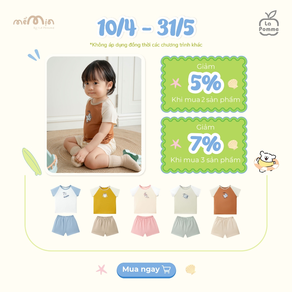 Bộ cộc tay Mềm Mịn by La Pomme những người bạn xứ biển