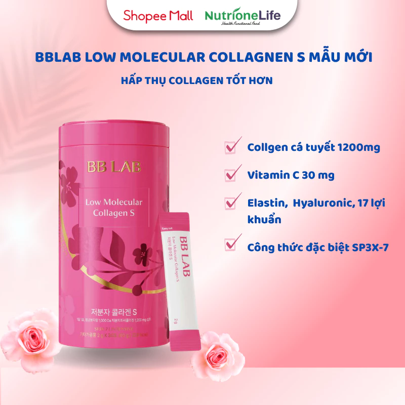 Bột Collagen BBLAB Mẫu Mới Low Molecular Collagen S Chậm Lão Hóa Da, Sáng Da Căng Bóng, Giảm Nếp Nhăn, Mờ Nám 30 Gói/Hộp — ảnh 1