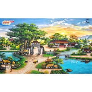 Tranh Dán Tường 3D Đồng Quê Ruộng Lúa Chín Thơm, hình ảnh đầu làng, đường làng quen thuộc