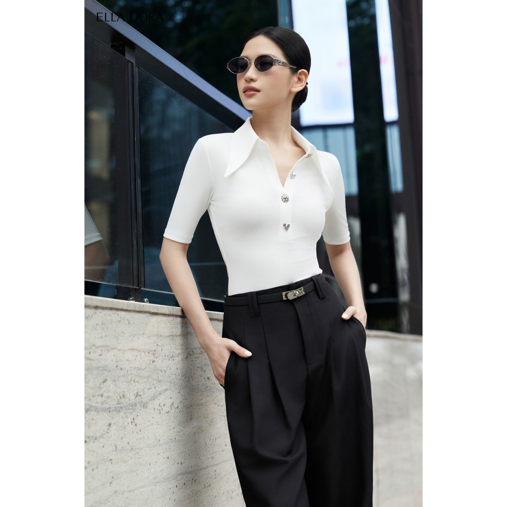 Áo thun polo ELLA DORA thiết kế cúc kim loại dáng ôm gọn thanh lịch 3 màu ĐỎ/ĐEN/TRẮNG [AT34]