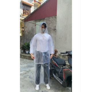 2 bộ áo mưa trắng trong siêu nhẹ,áo mưa bộ màu trắng