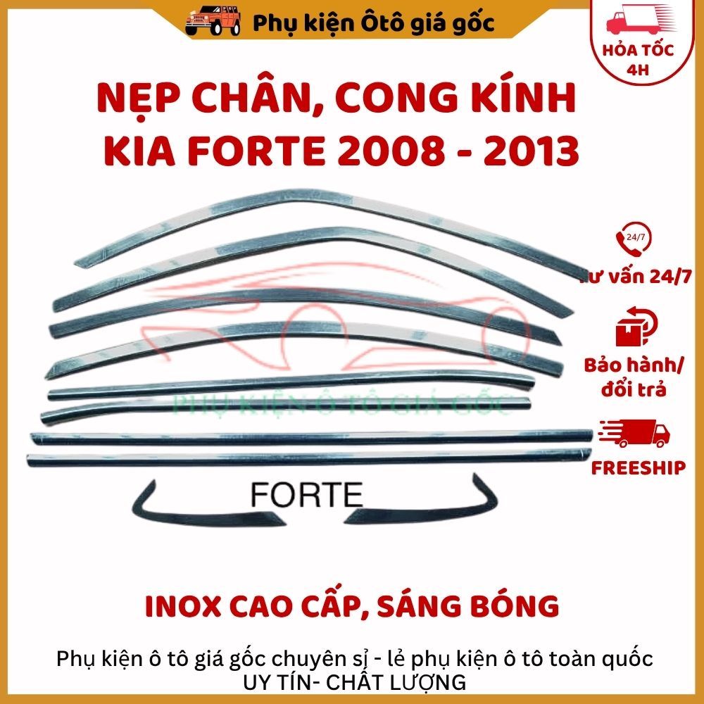Nẹp Chân, Cong Kính Kia Forte 2008 - 2013 INOX cao cấp, sáng bóng
