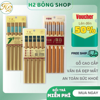 (Set 10 đôi) Đũa Gỗ Cao Cấp Viền Vân Đá Đẹp Mắt