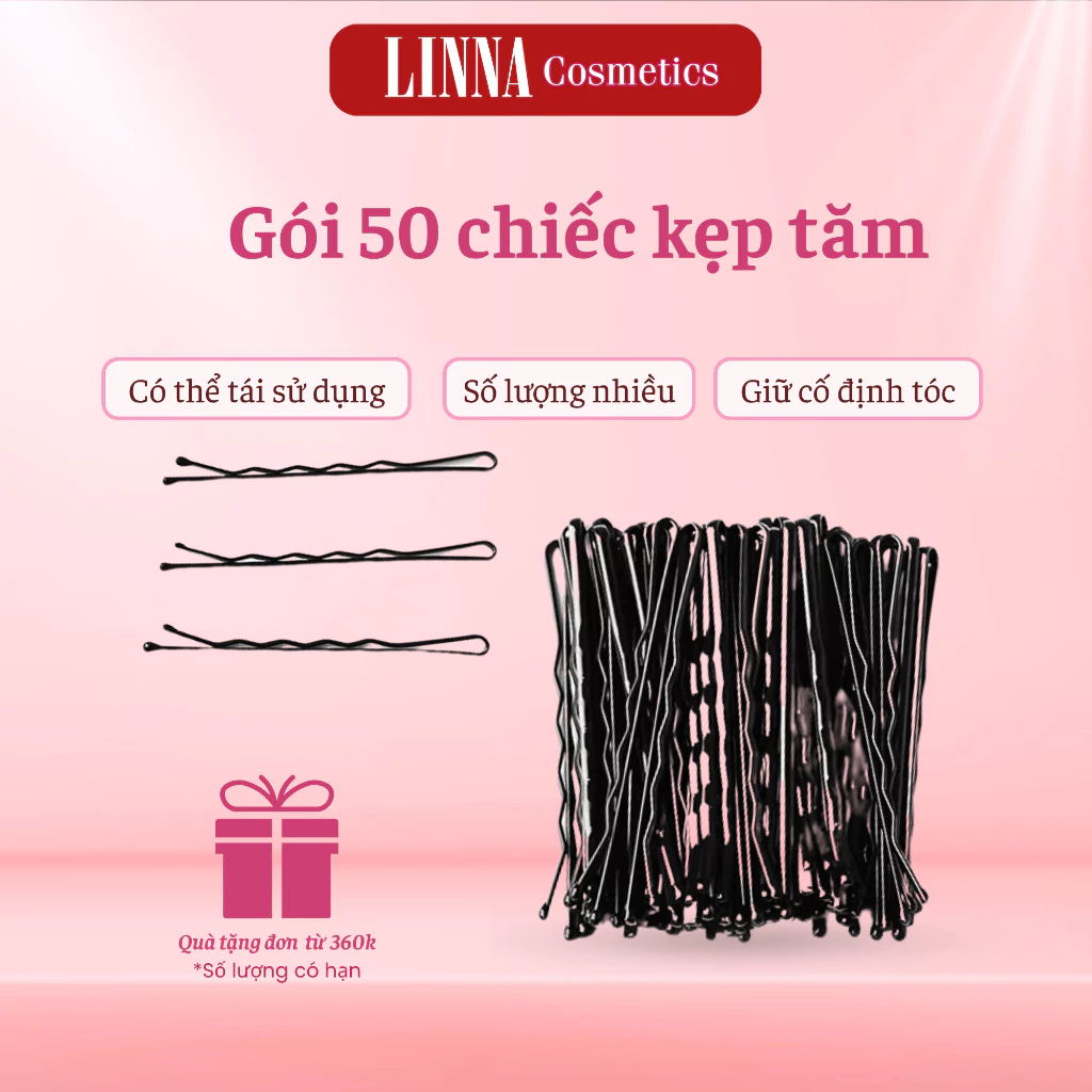 Gói 50 Kẹp tăm đầu tròn dập sóng sơn đen chữ Y cứng chắc khoẻ chuyên dùng cho makeup