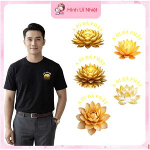 Hình in pét ủi nhiệt vải áo,mũ,nón,balo,túi sách,...mẫu hoa sen A DI ĐÀ PHẬT may mắn bình an,ủi tại nhà bằng bàn ủi