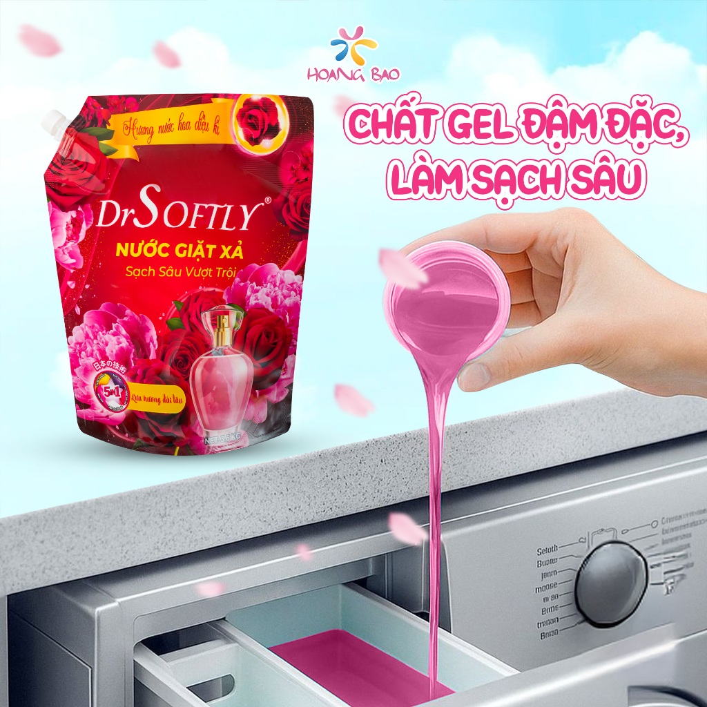 Nước giặt xả Drsoftly túi nhỏ 350g sạch sâu x4, tiện lợi mang đi du lịch