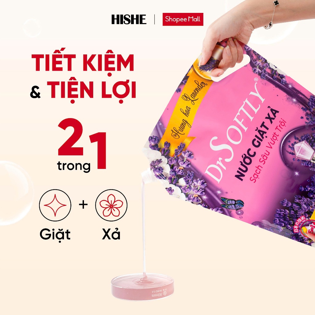 Nước giặt xả Drsoftly túi nhỏ 350g sạch sâu x4, tiện lợi mang đi du lịch