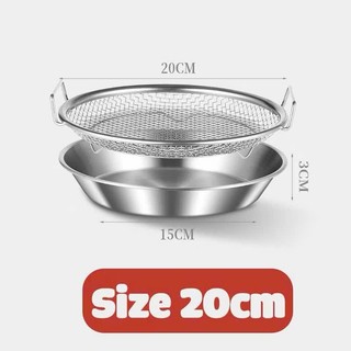 Sét khay kèm vỉ lưới lọc dầu inox 304 Size to 20cm.22cm loại bỏ dầu thừa hiệu qoả